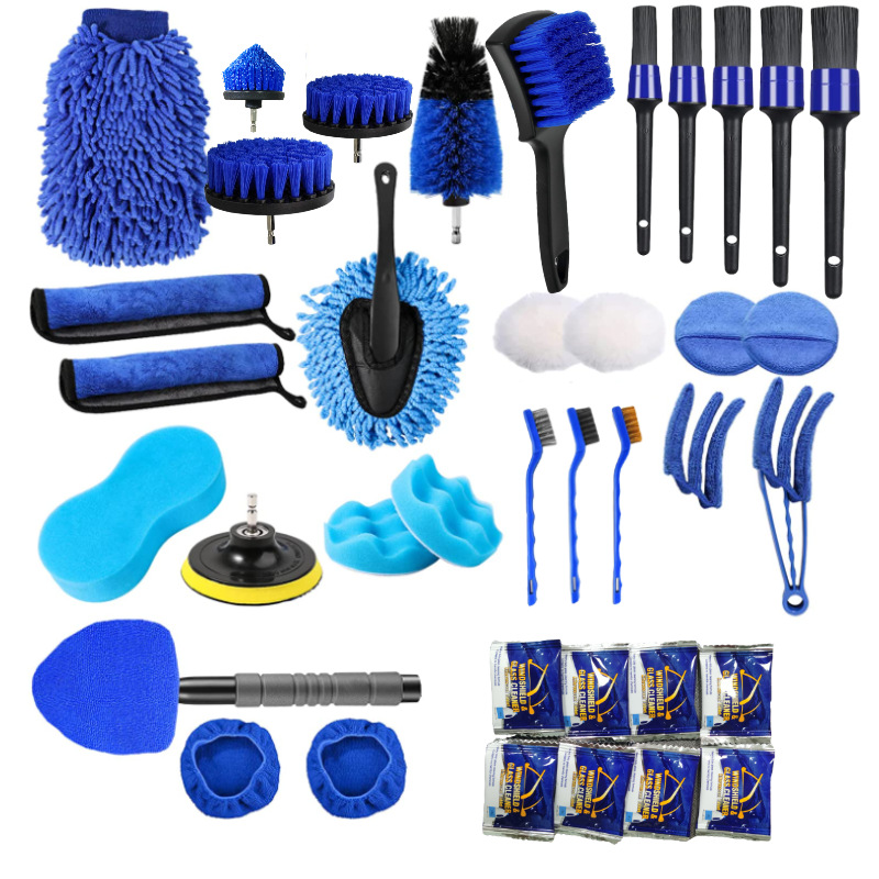 亞馬遜跨境汽車清潔刷38件套輪轂刷縫隙刷輪胎毛刷電鉆圓盤洗車刷